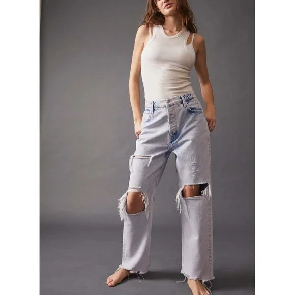 🎉LAST CHANCE🎉 NWT Free People Tapered Baggy Boyfriend Jeans / Purple Rock - Picture 2 of 10